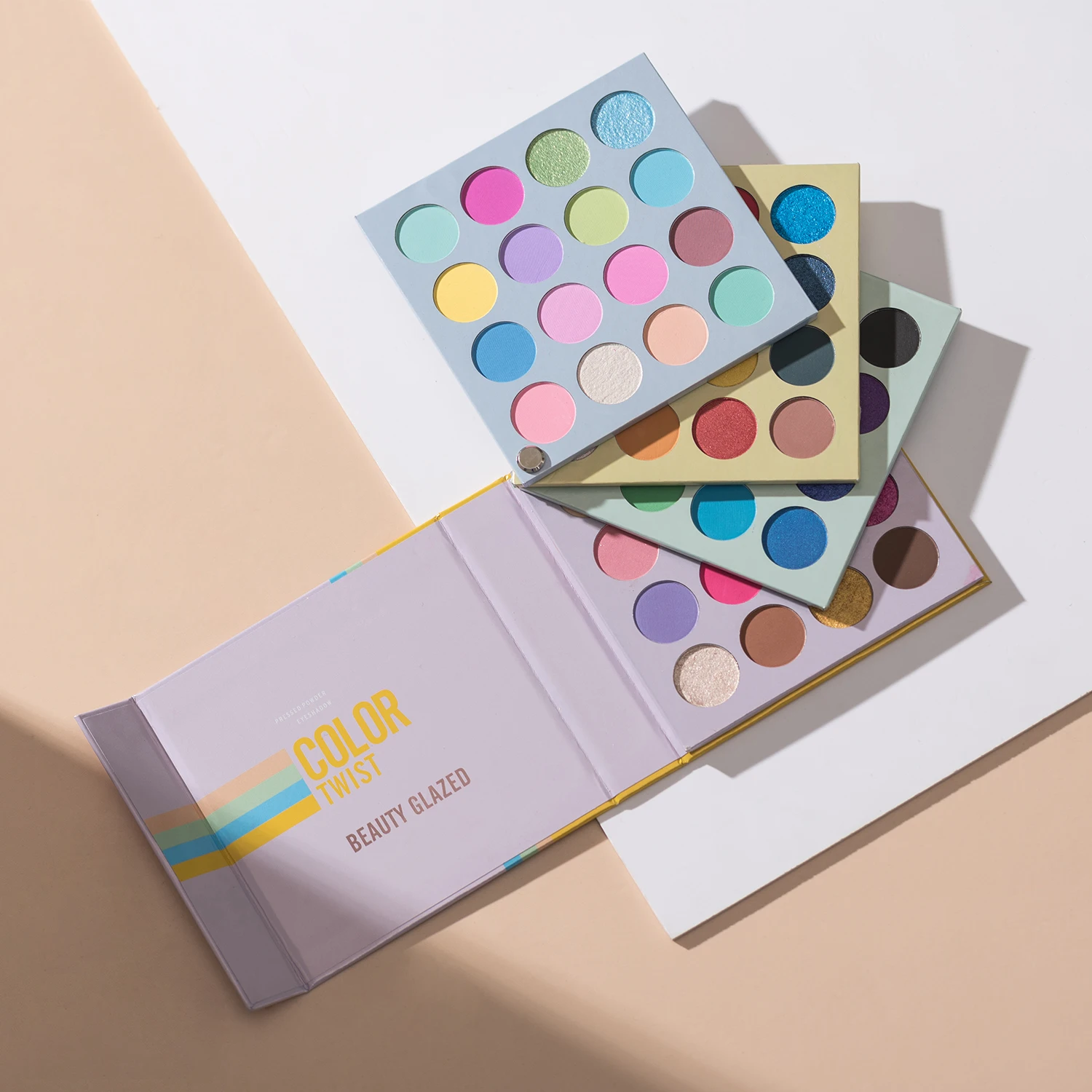 Paleta de sombras torcidas de 64 cores Beauty Glazed, página giratória 4 em 1, bandeja de maquiagem com brilho fosco brilhante, presentes para mulheres