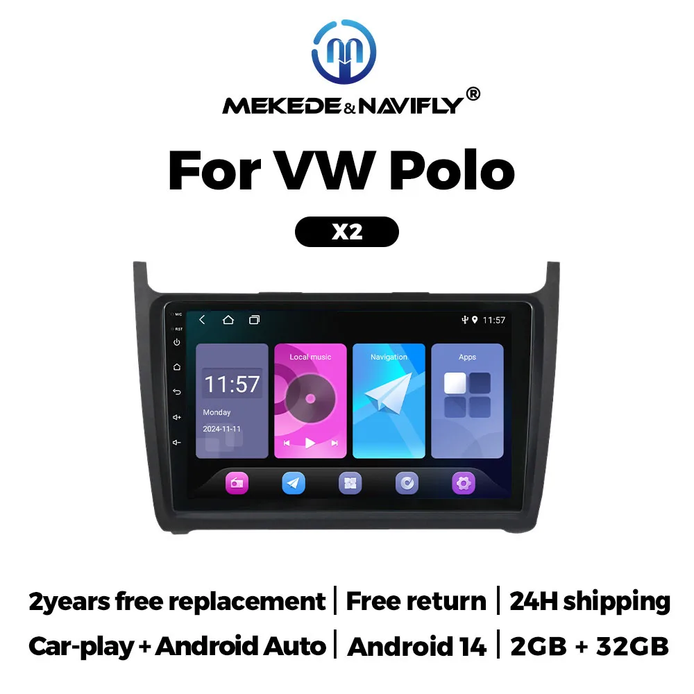 NaviFly Wireless CarPlay Android Auto Car Radio For Volkswagen VW POLO 5 sedan 2008- 2020 2DIN Multimedia Player GPS Head Unit