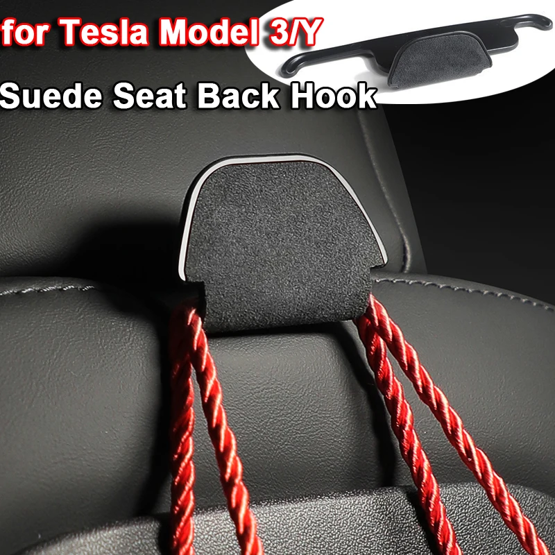 Backseat Hook For Tesla Model 3 Y 2021 2020 Back Seat Headrest Hanger Mount Holder Grocery Bag Umbrella Suede Hook Car Parts