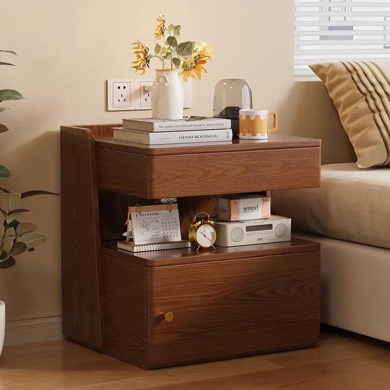 Solid wood bedside table, safe, integrated locker, simple household small safe with fingerprint password, bedside cabinet