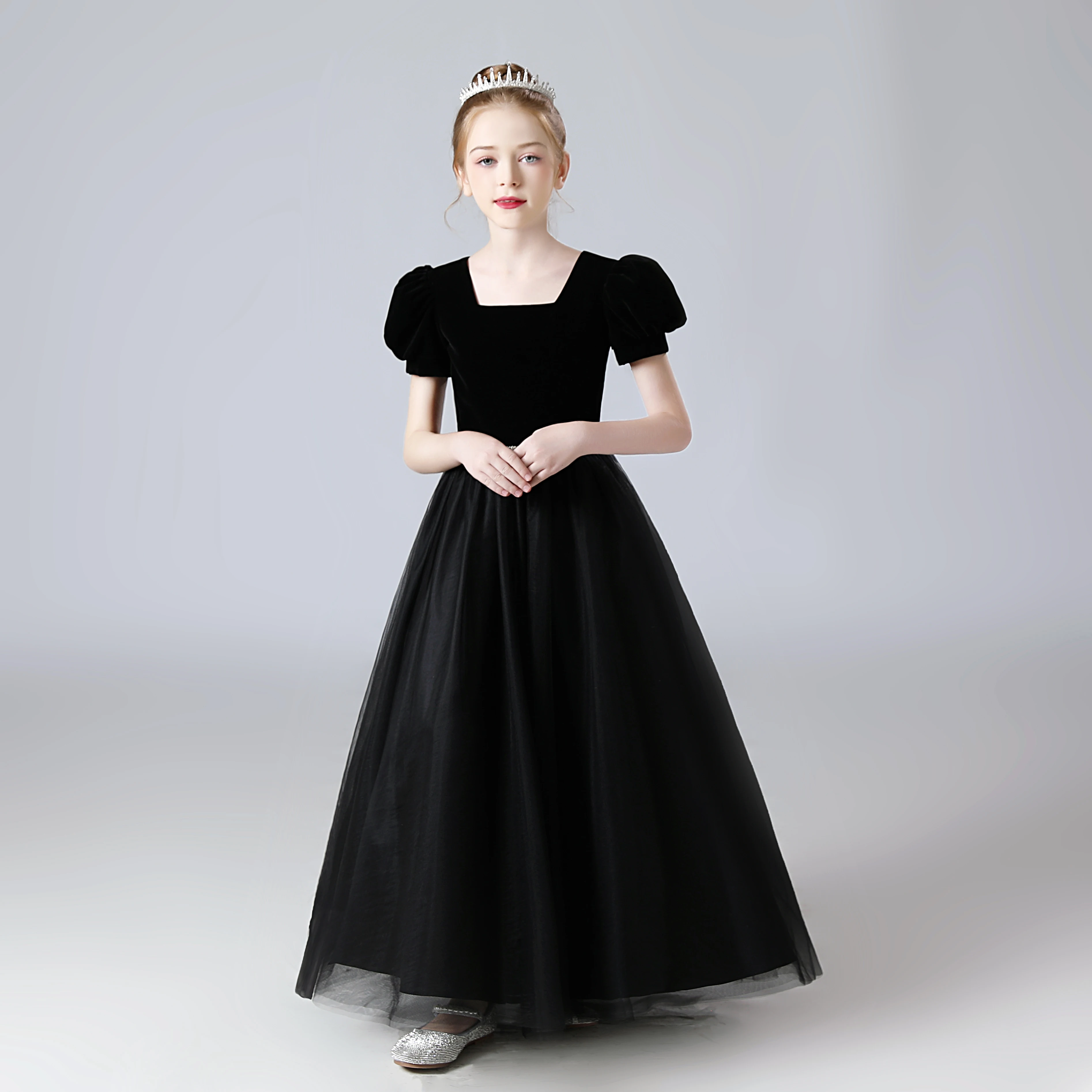 

YZYmanualroom2024 New Black Diamond Buckle Belt Mesh Tuffy Skirt Birthday Party Show Girls Dress