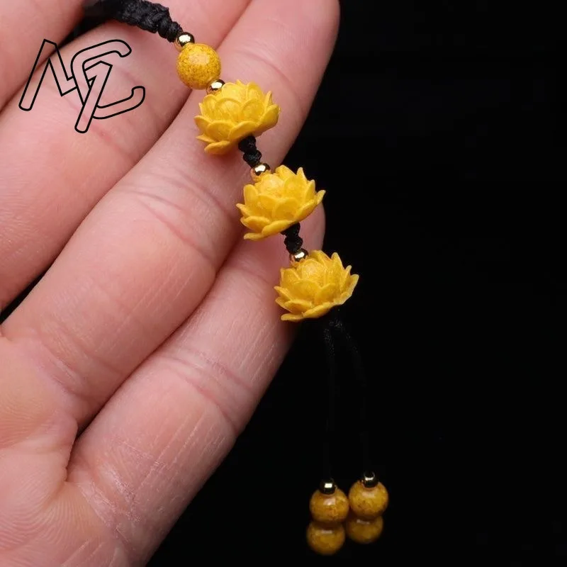 Customized Yellow Crystal Cinnabar Lotus Key Chain Organic Jewellery Fashion Chinese Gifts Amulet DIY Bag Buckle Pendant Red