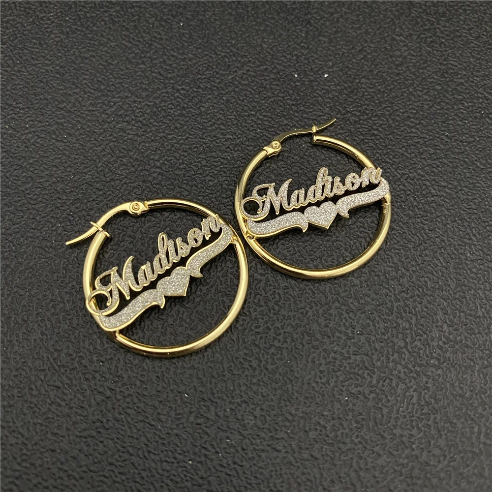 Custom Hoop Earrings Blings Name  Earrings With Stainless Steel For Baby Children Baby Women Girlfriend  Women Gifts