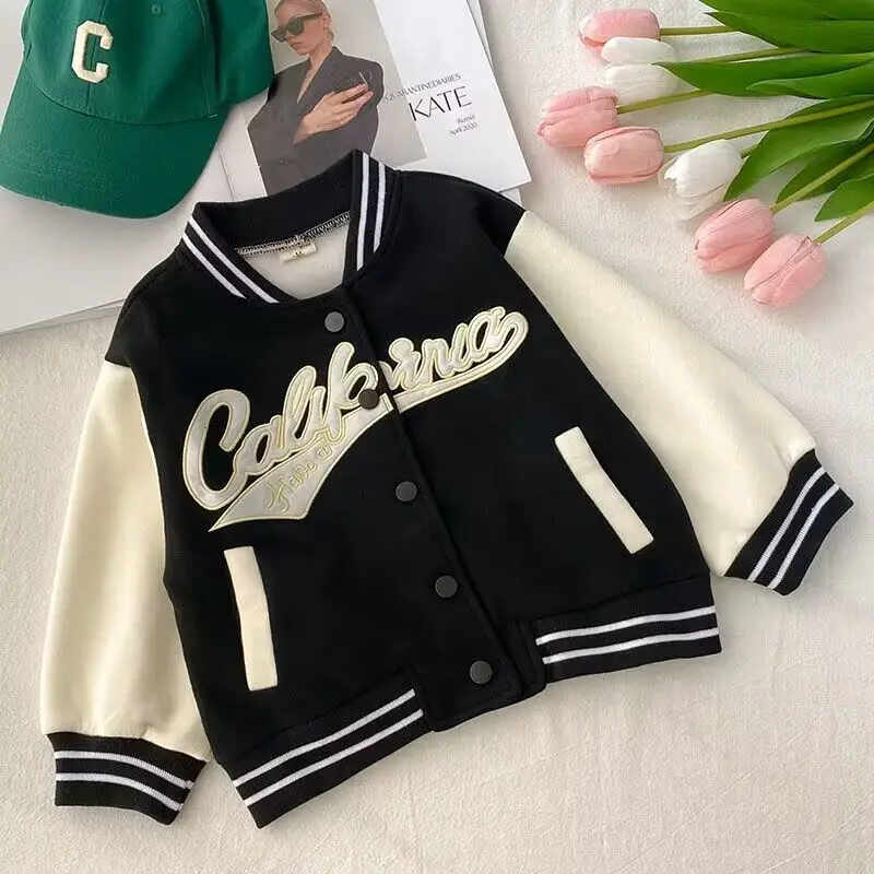 Girls\' Jacket Spring and Autumn Children\'s Baseball Uniform Fashionable Spring Clothing Top Baby Sports Jacket