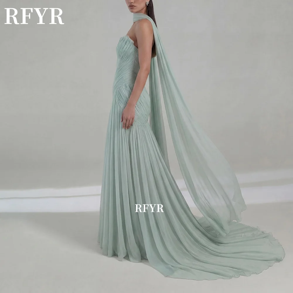

RFYR A Line Prom Dress with Pleats Sweetheart Party Dress with Scarf Evening Dress for Women vestidos de fiesta Customized