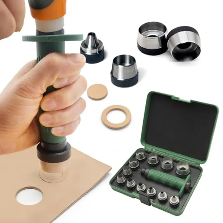 

12 in 1 Gasket Punch Set with Sharp Leather Hole Punches Hollow Punch Set for Leather 3/16'' to 1-1/4'' Hole Punch Kit with Han
