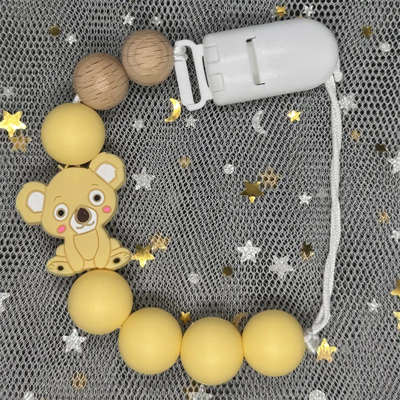 2024 DIY Silicone Baby Pacifier Clip Koala Handmade Beech Chain Holder Soother Gift Round Bead Teething Chain for Care Chew Toys