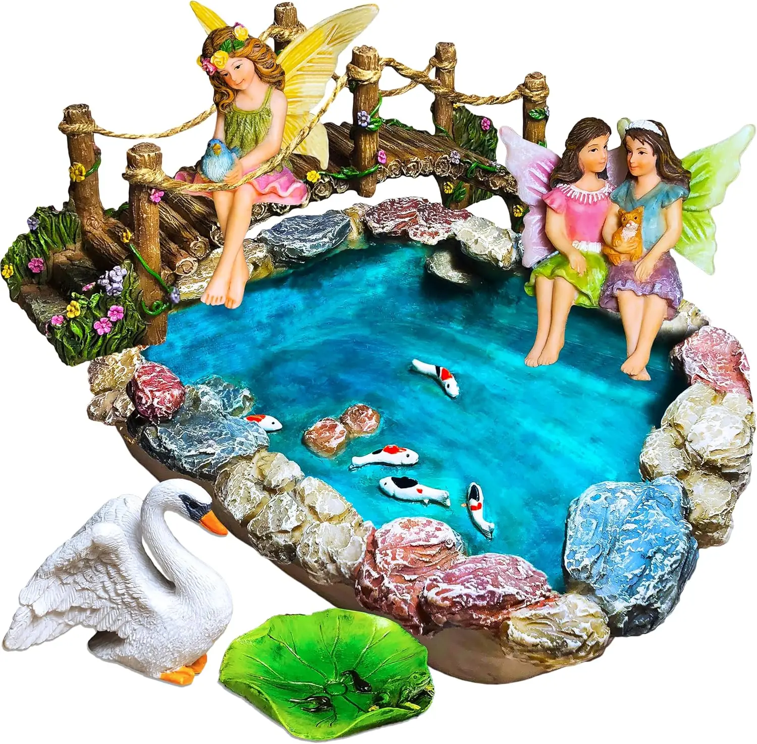 

Набор для создания сказочного сада с прудом для рыбок - Миниатюрный набор мостиков (6 шт.) и фигурки для сказочного сада - Декор для улицы или дома