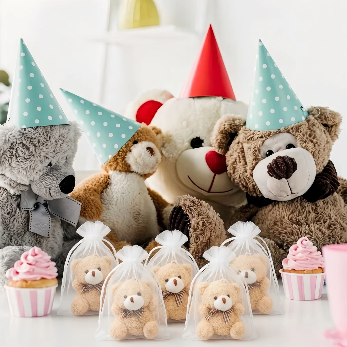 3/9/15/18/24 Stück Mini-Bär-Geschenktüten, elegante Satin-Spitze-Kordelzuggriffe für Geburtstag, Hochzeit, Gastgeschenke – Detail 6
