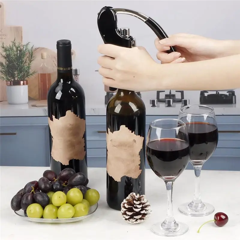 ABUN Stainless Steel Wine Bottle Opener, Vertical Lever Corkscrew with Built-in Foil Cutter, Manual Black