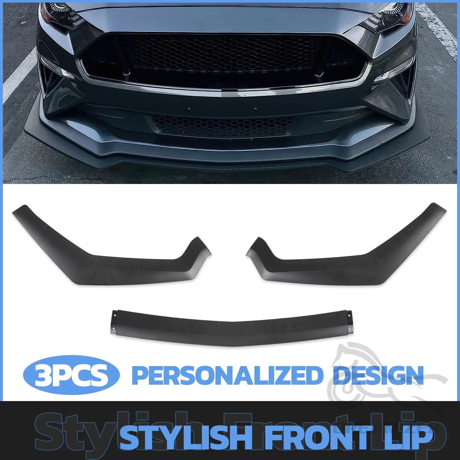 Front Bumper Lip For Ford Mustang 2018-2023 GT Model Only 3-Piece Lower Spoiler Splitter Body Kit Protector