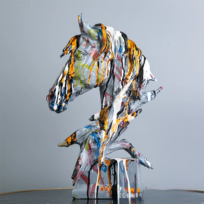 

Nordic creative art splashed color horse head ornaments Light Luxury Living Room TV Cabinet Home Decoration Creative gifts