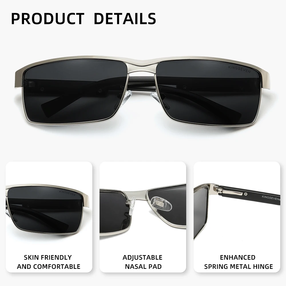 KINGSEVEN Marken-Polarisierte Sonnenbrille für Männer und Frauen, Blendschutzbrille, Eckige Form, UV400-Schutz – Detail 1