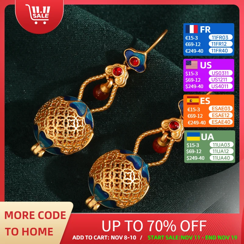 

Vintage Blue Enamel Drop Earrings Gold Color Hollow Luxury Jewelry Designer Red Long Antique New Trends In 2025 Engagement Party