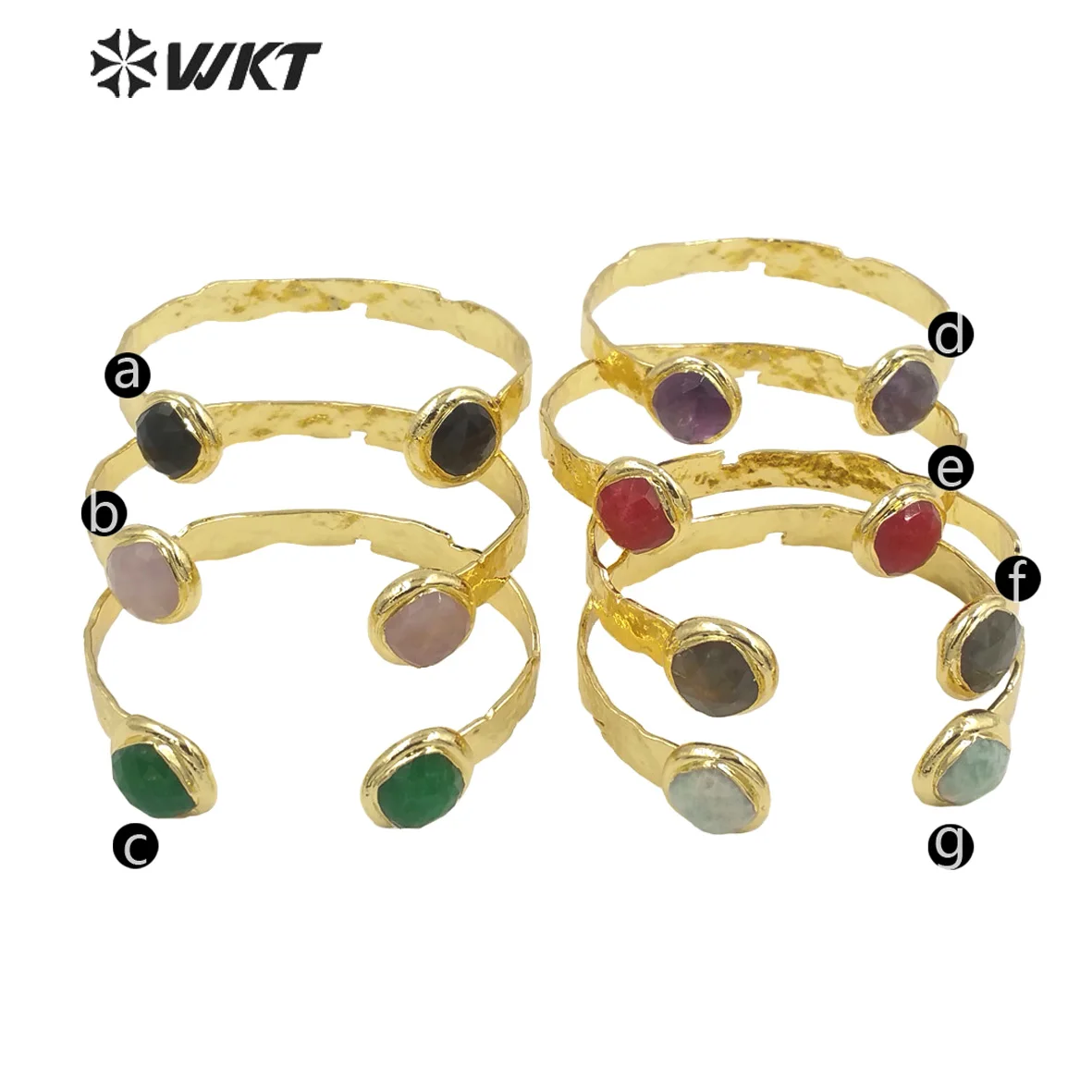 WT-B640 Stylish Hot Sale Multi-Colored Double Gemstone Cuff Yellow Brass Adjustable Bangle For Friends Gift Or Daily Decorative