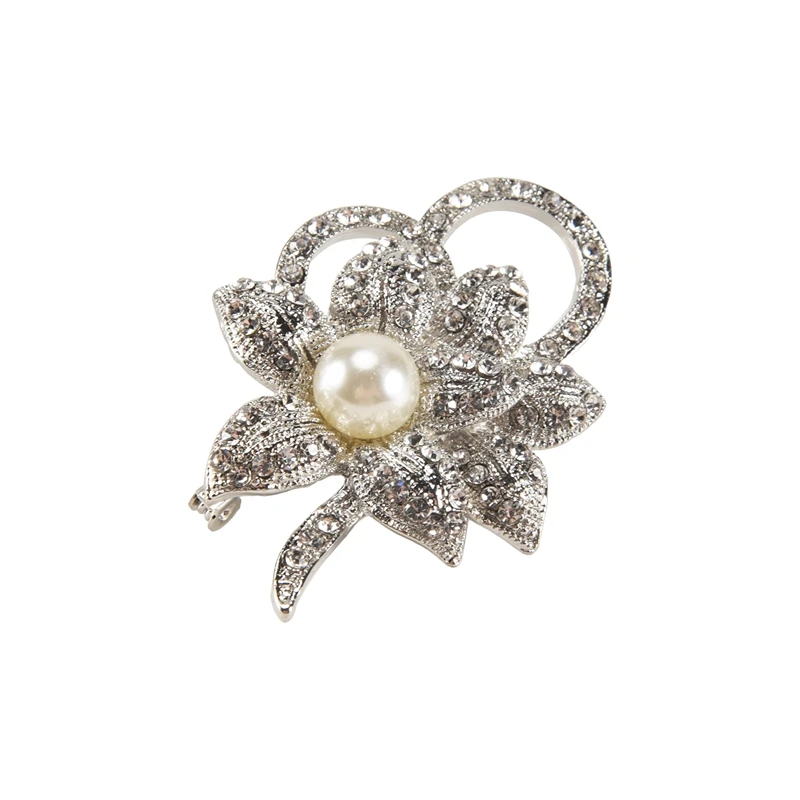 Classy Flower Brooch Pin With Shiny Created Crystal And Created Pearl For Christmas Wedding Or Prom