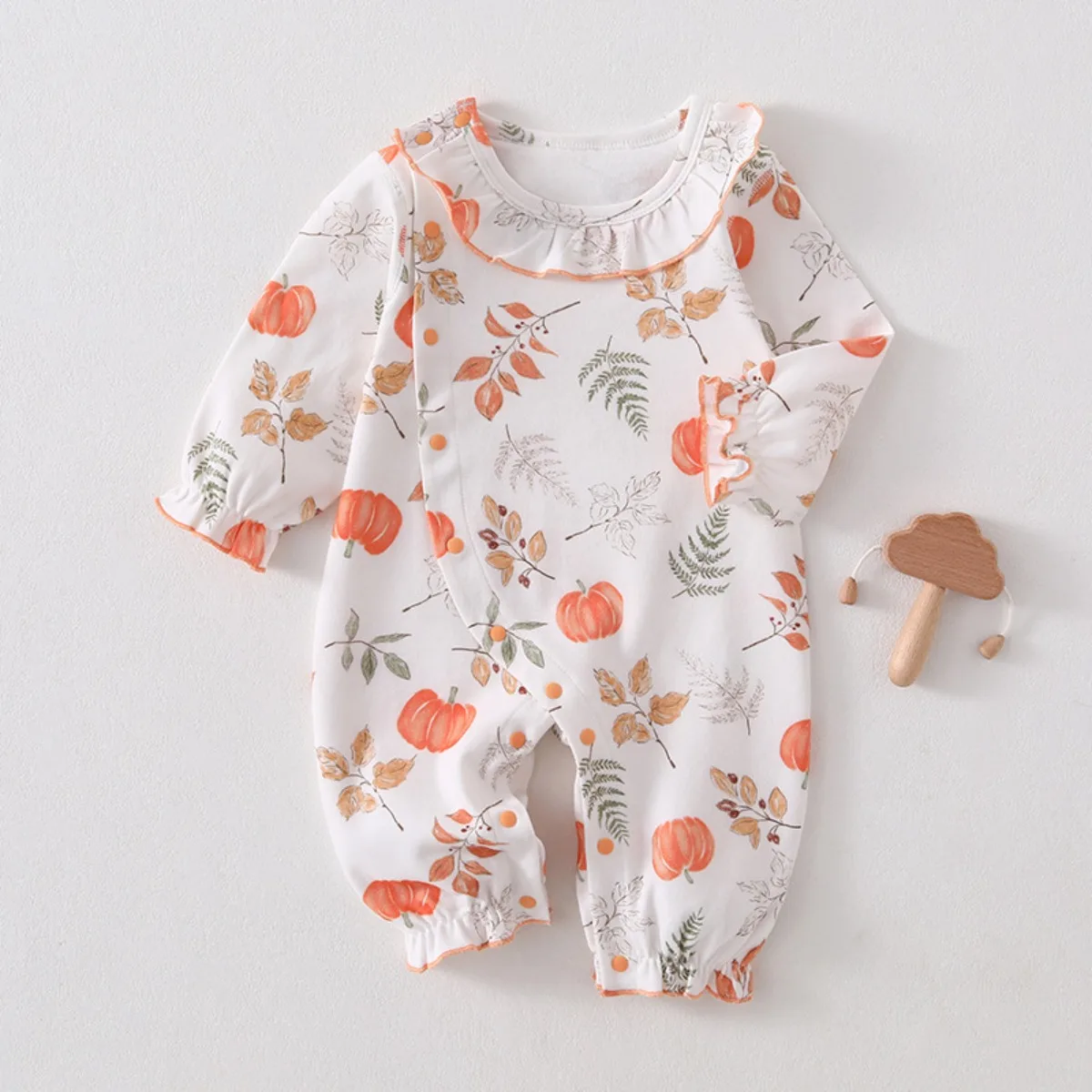 Baby Unisex Cotton Breathable Princess Jumpsuit 0-18M Kid Spring Fall Ruffle Collar Cute Romper Infant Soft Skin-friendly Onesie