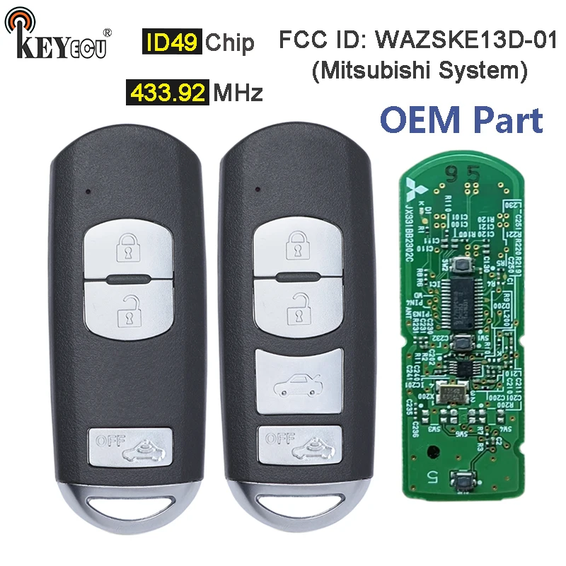 KEYECU FSK 433.92MHz ID49 Chip WAZSKE13D01 OFF Button OEM Board Smart Remote Key Fob for Mazda 3 CX-5 2013 2014 2015 2016