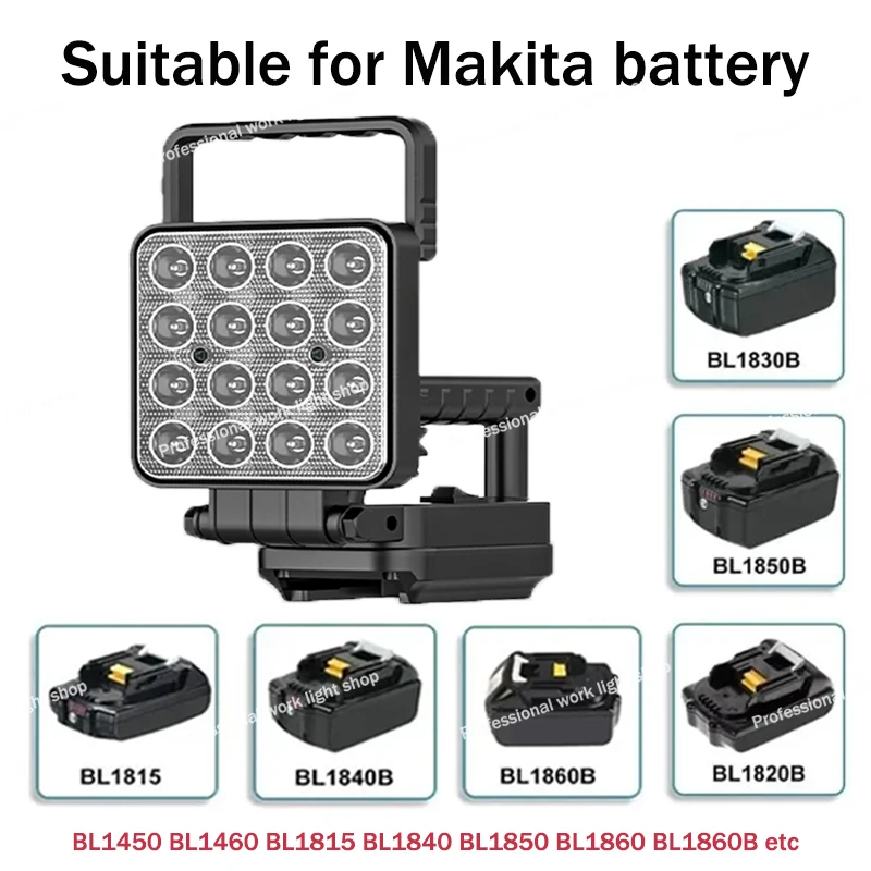 Suitable for Makita battery, 4-inch rechargeable LED work light, double handle, can be used for camping in nature, work light