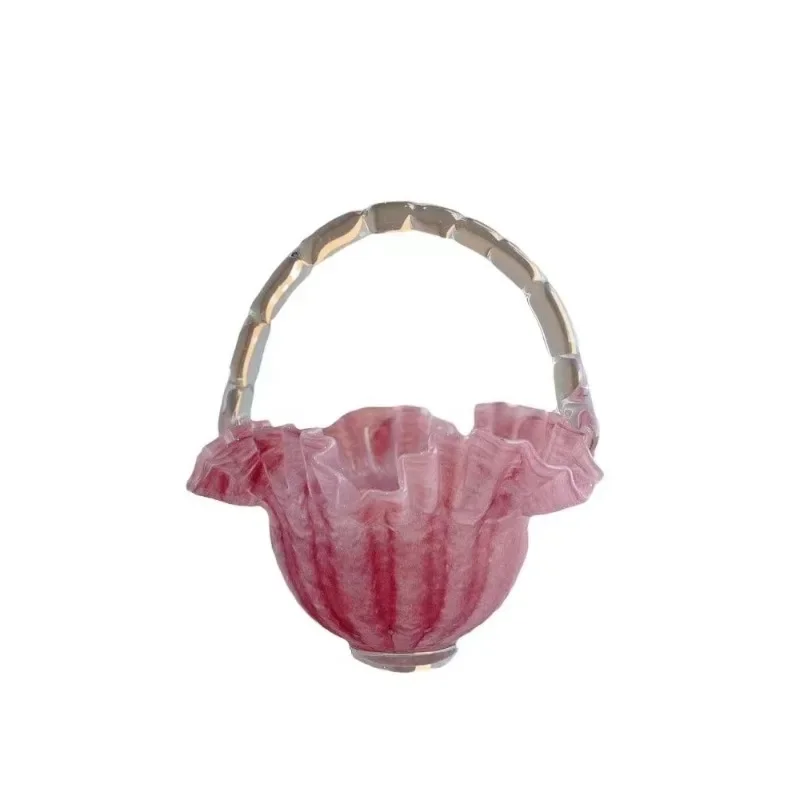 

New medieval light luxury glazed vase pink Fenton pleated skirt small basket 211