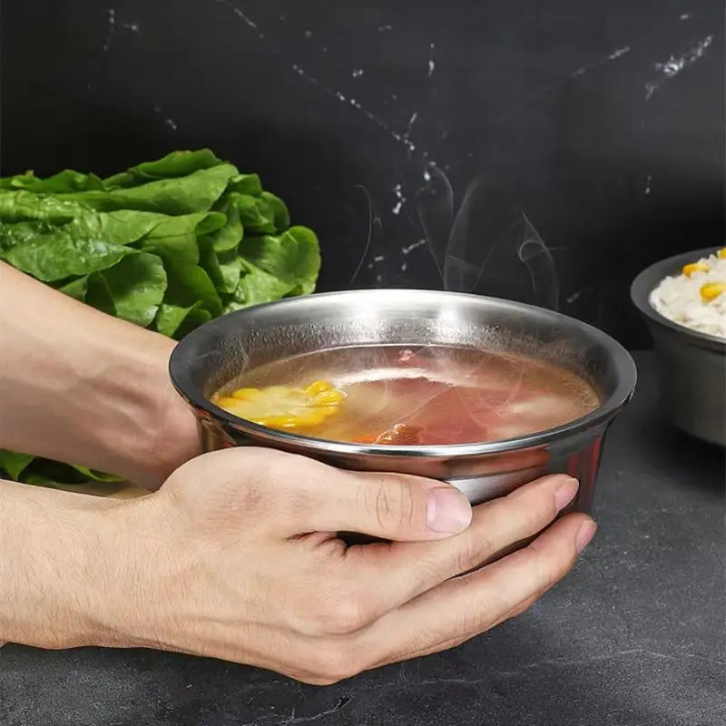 Cuenco redondo de sopa de arroz chino de 3 tamaños, cuencos de fideos instantáneos para ensalada doméstica, vajilla de acero inoxidable para utensilios de cocina