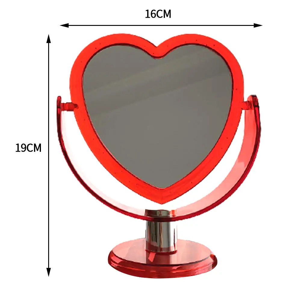 INS Korean Style Heart Shaped Cosmetic Mirror Acrylic Transparent Base Makeup Mirror Double Side Home Bedroom Desktop Mirror