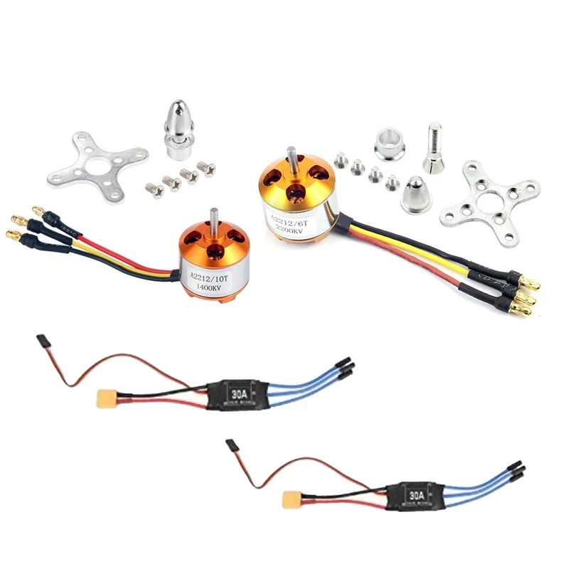 2Pack 2212 1400Kv/2200Kv Brushless Outrunner Motor With Mount 10T/6T+30A XT60 ESC For Rc Aircraft Quadcopter UFO Easy Install