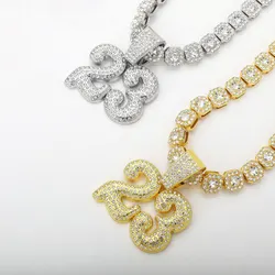 Fashion Men Hip Hop Number 23 Pendant Necklace With 13mm Crystal Miami Cuban Chain HipHop Iced Out Bling Necklaces Charm Jewelry