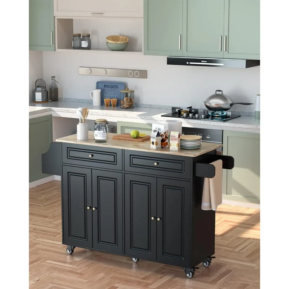

Kitchen Trolley, Kitchen Cart on 5 Universal Wheels, with Rubber Wood Top, Kitchens Trolleys with Storage Cabinets