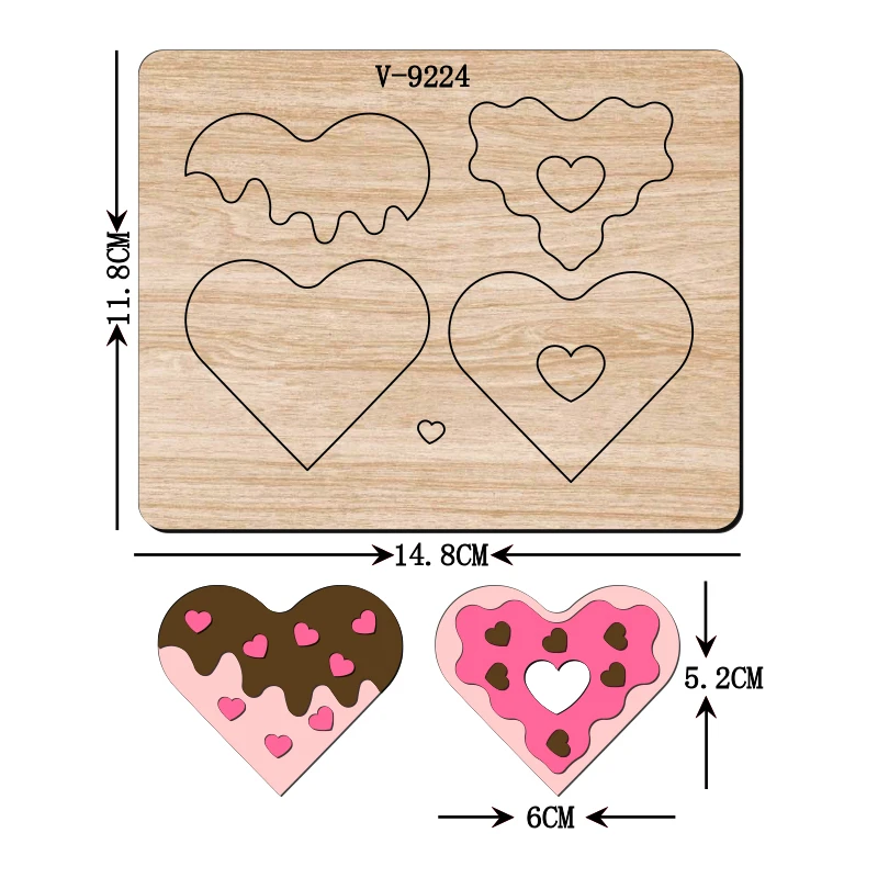 Love Donuts Wooden Dies, Cutting Dies, Scrapbooking, Multiple Sizes, V-9224, New