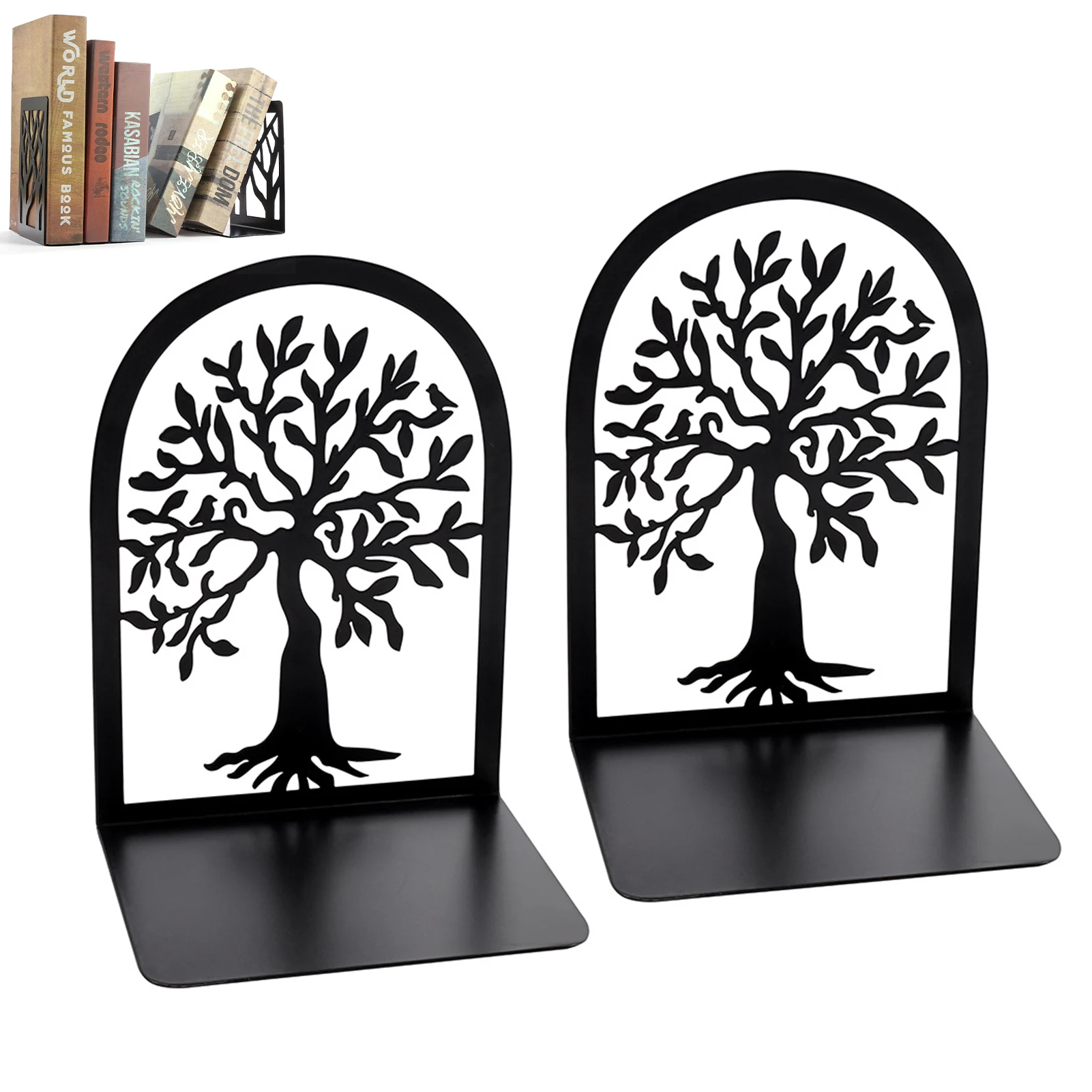 1 زوج ديكور المنزل حامل كتب مكتب المدرسة مكتبة شجرة نمط الثقيلة تصميم فريد من نوعه المعادن المضادة للانزلاق يدعم غلاف الكتب