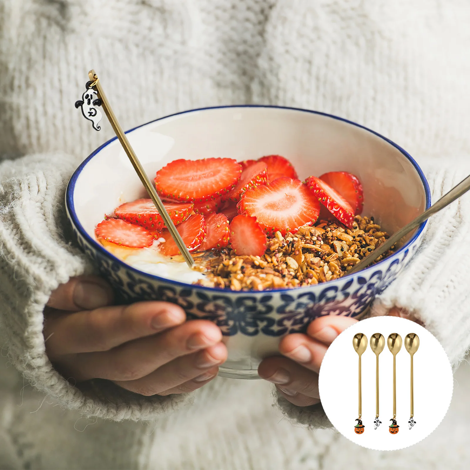 

4Pcs Halloween Pumpkin Spoons Stainless Steel Dessert Coffee Mixing Stirring Spoons for Kitchen Party Tableware