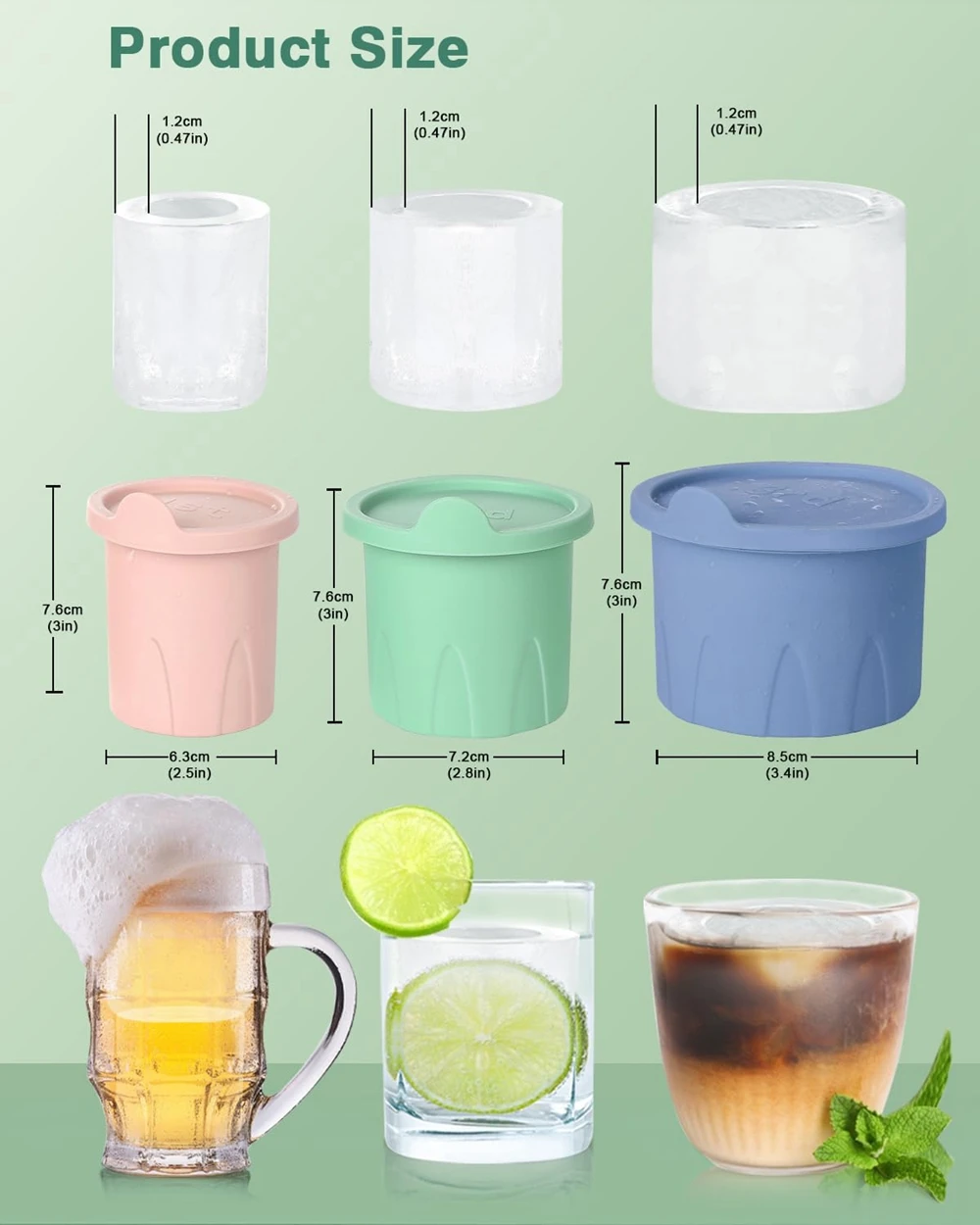 Ice Cube Mold Silicone Ice Tray with Lid for Stanley Cup 30-40oz Tumbler Chilling Cocktails Drinks Coffee Easy Release Ice Molds