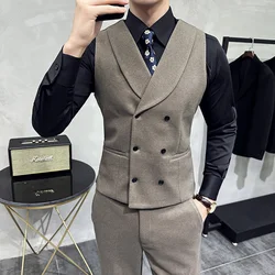 Luxury Double-Breasted Men Suit Vest Elegant Business Formal Slim Fit Male Waistcoat Wedding Groom Gentleman Vests Jacket Man