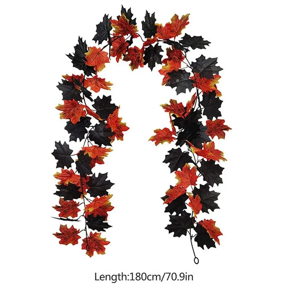 Black Halloween Leaf Wreath Maple Leaf Simulation Simulation Maple Leaf Wall Hanging Silk Flower Artificial Maple Leaves