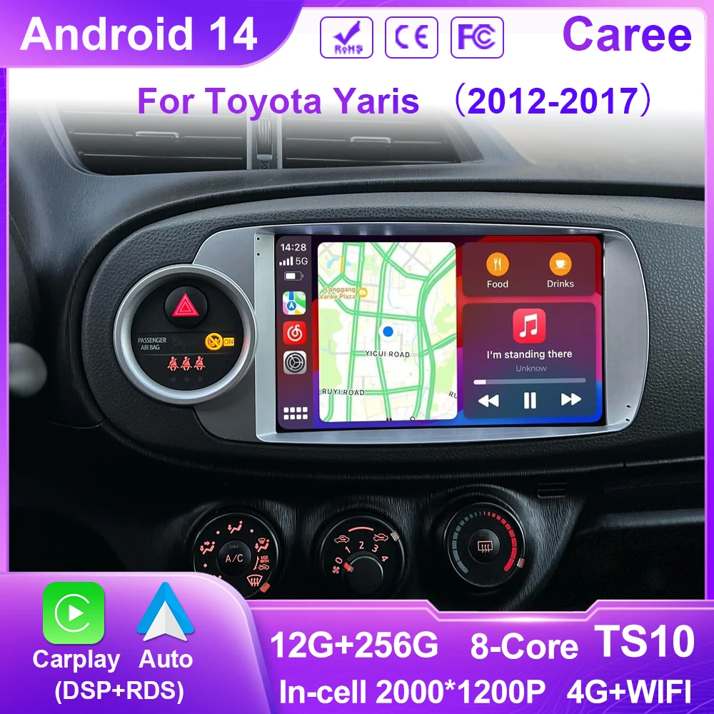 

Android 14 Car Radio Carplay For Toyota Yaris 2012 2013 2014 2015 2016 2017 GPS Navigation Multimedia Player Stereo WIFI No 2din