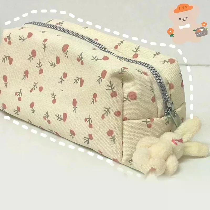 여자를위한 만화 꽃 인쇄 펜 가방 Grils 대용량 편지지 가방 연필 케이스 다기능 편지지 주최자