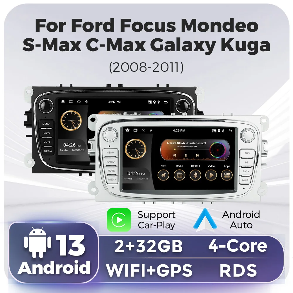 MEKEDE Android 13 2 Din Car Radio For Ford Focus 2 S-Max Mondeo Mk4 9 Galaxy C-Max Kuga 3 GPS WiFi RDS Wireless Carplay Stereo