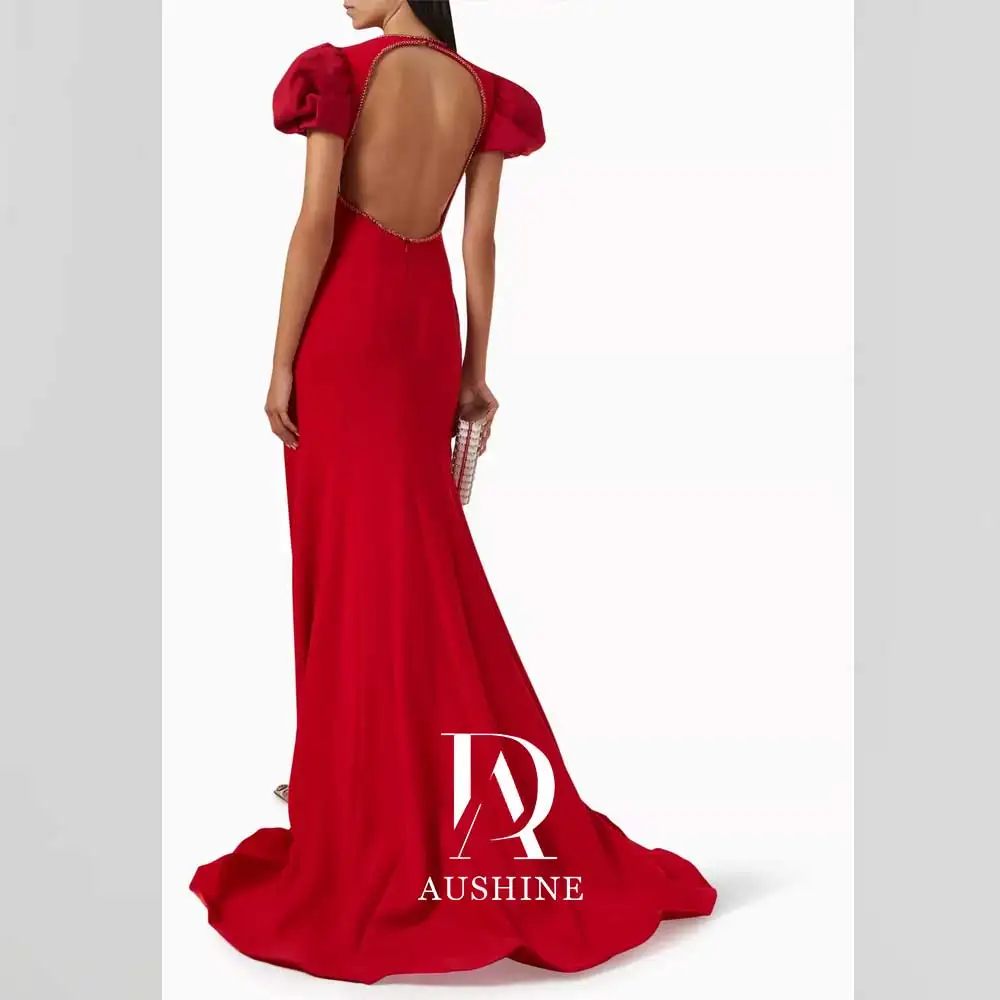 Aushine-vestido de luxo para mulheres, comprimento do chão, mangas curtas, vestidos elegantes de casamento, aniversário, árabe, verão, 2024 anos