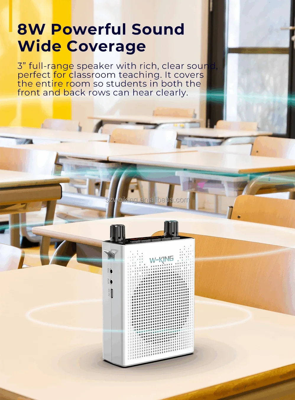 W-KING Portable Rechargeable Personal Voice Amplifier with UHF Wireless Headset Microphone for Teacher and Tourist Guide
