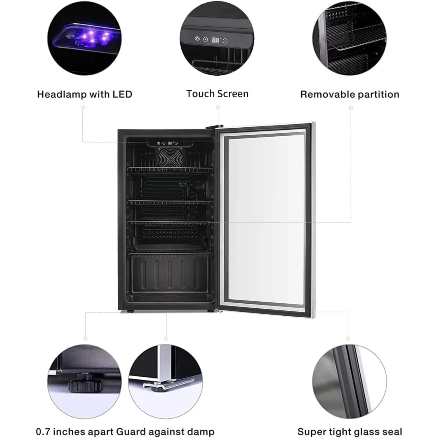 Cooler para Vinho e Bebidas com Capacidade para 26 Garrafas e 130 Latas, Porta de Vidro Transparente, Uso em Bar, Personalizado