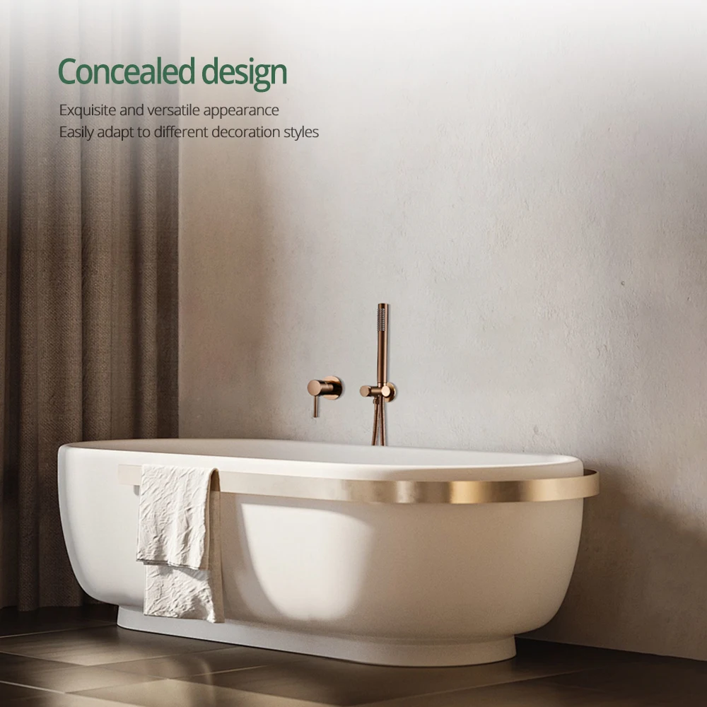 Shower Brushed Rose Gold Brass Bathtub Mixer Hot And Cold Water In-wall Installation Shower Set Bathroom Shower System