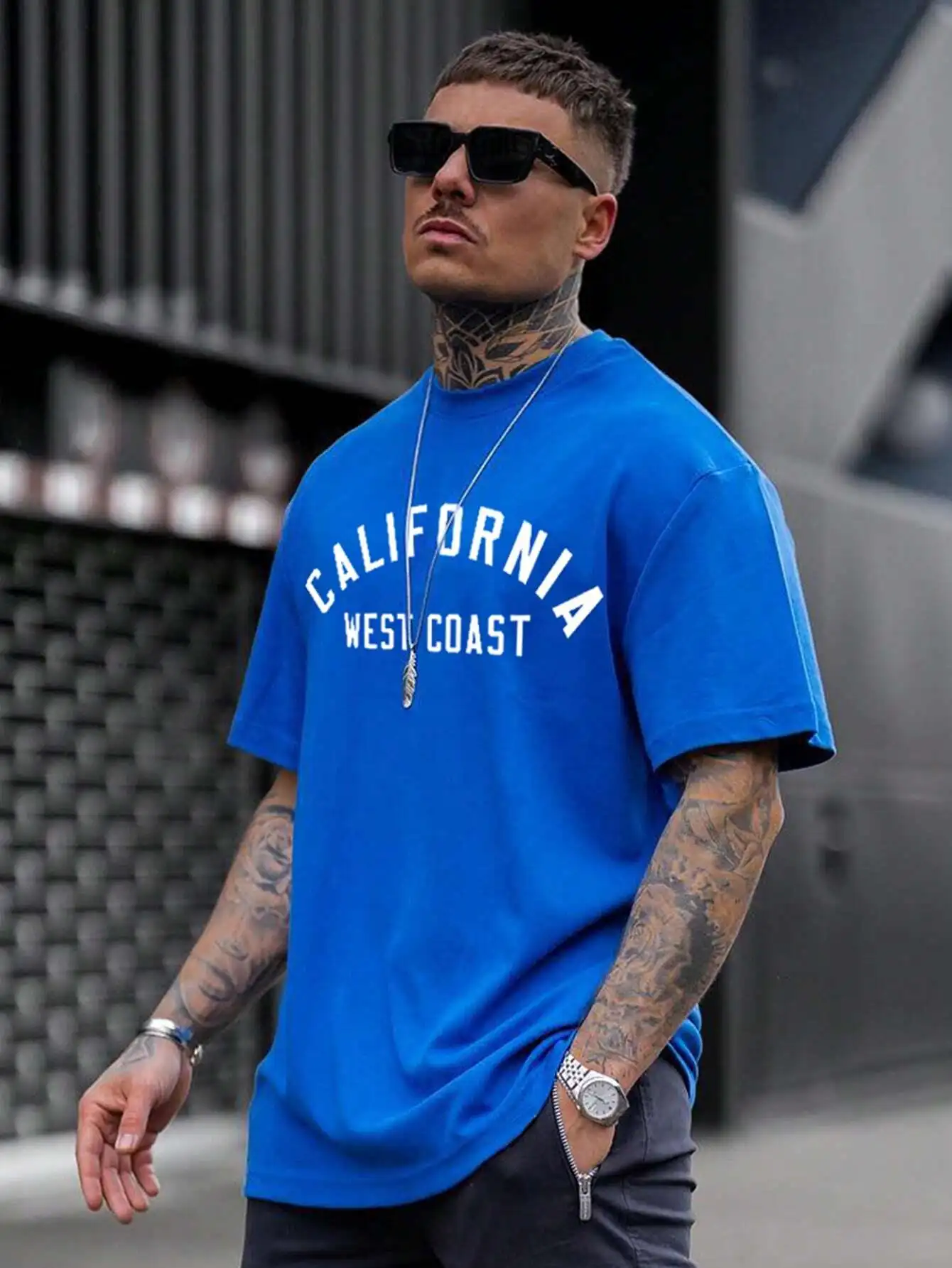 Kalifornien Westküste Brief Herren Baumwolle T-Shirt Persönlichkeit Vintage Casual Tops All-Mathe Overs ize T-Shirt Kleidung Mann Kurzarm