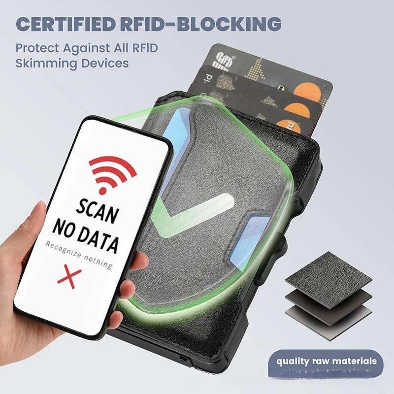 

Aluminum Pop Up Card Case and Leather Slots Credit Card Holder RFID Blocking Wallet for Men, Women