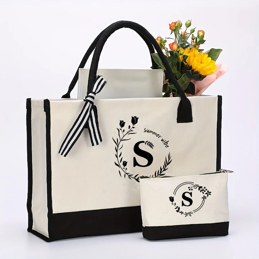 

New canvas handbag Picnic and outing storage bag Large capacity tote bag Waterproof shoulder bag inside
