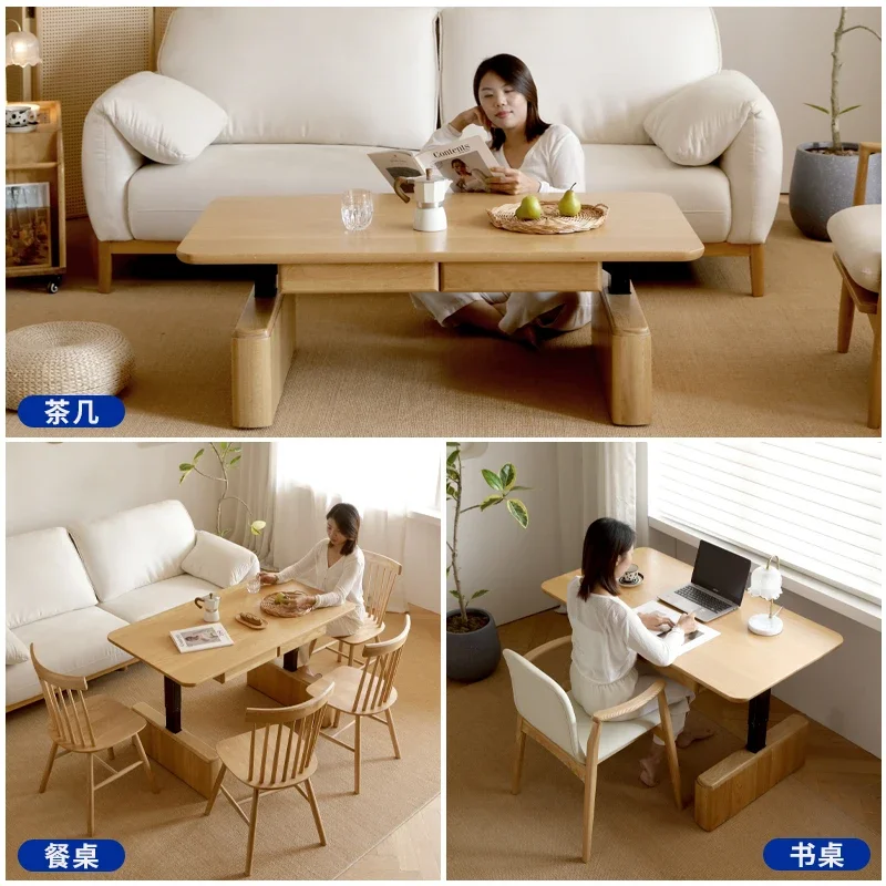 

electric lifting coffee table dining table dual-purpose integrated small apartment household white oak log color cream