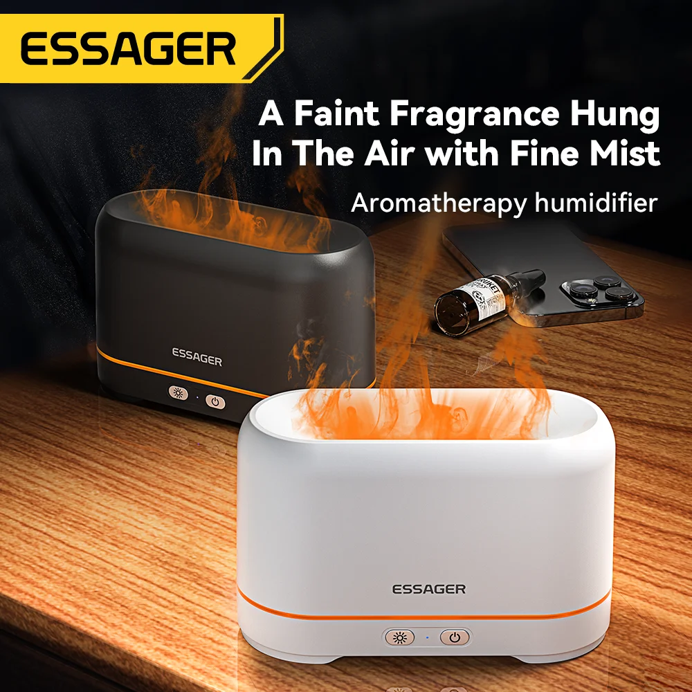 Imagem -02 - Essager Flame Aroma Difusor Umidificador de ar Cool Mist Maker Fogger Lâmpada Led Óleo Essencial Casa Escritório Soothe Dormir 5h