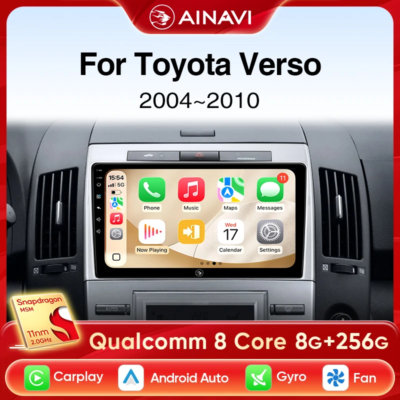 Ainavi Car Radio For Toyota Corolla Verso 2004-2010 Wireless Carplay Android Auto 4G Car Multimedia Player DSP HDMI OUT 2 Din