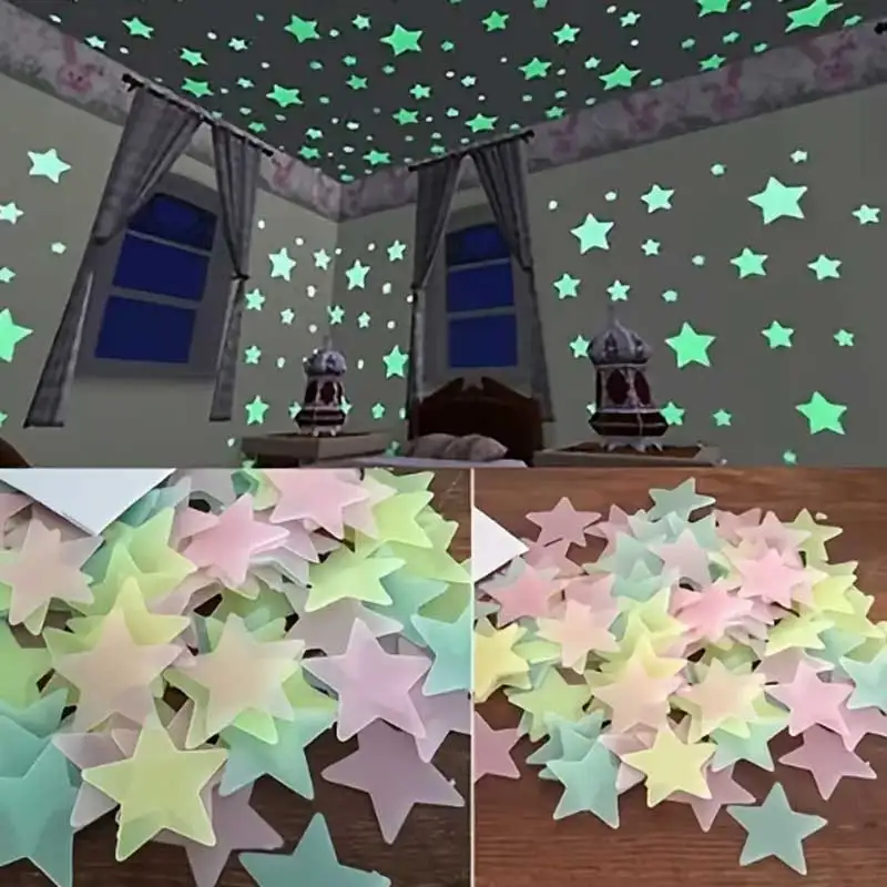 100Pcs Luminous Stickers Stars Wall Stickers Bedroom Luminous Stickers Fluorescent Three-dimensional Wall Stickers