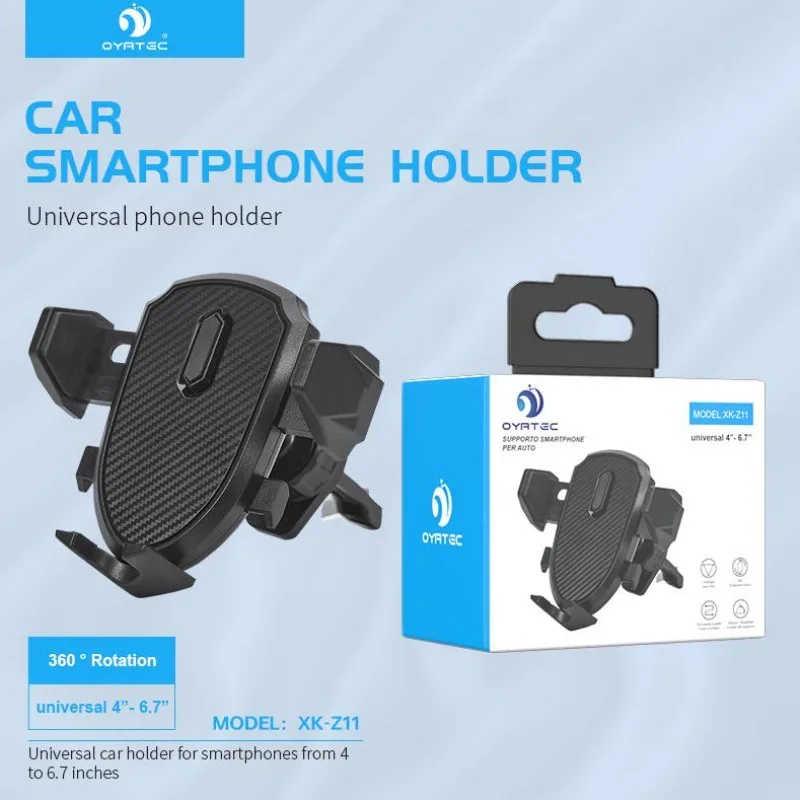 Support de téléphone pour grille d'aération de voiture OYATEC XK-Z11, 360° °   Support universel rotatif pour smartphone de voiture, support de téléphone portable à pince stable en fibre de carbone pour téléphones mobiles de 4 à 6,7 pouces, support de navigation GPS automatique pour tous les véhicules
